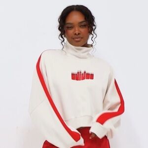 NEW Adidas Originals Cream Mock Neck Crew Sweatshirt